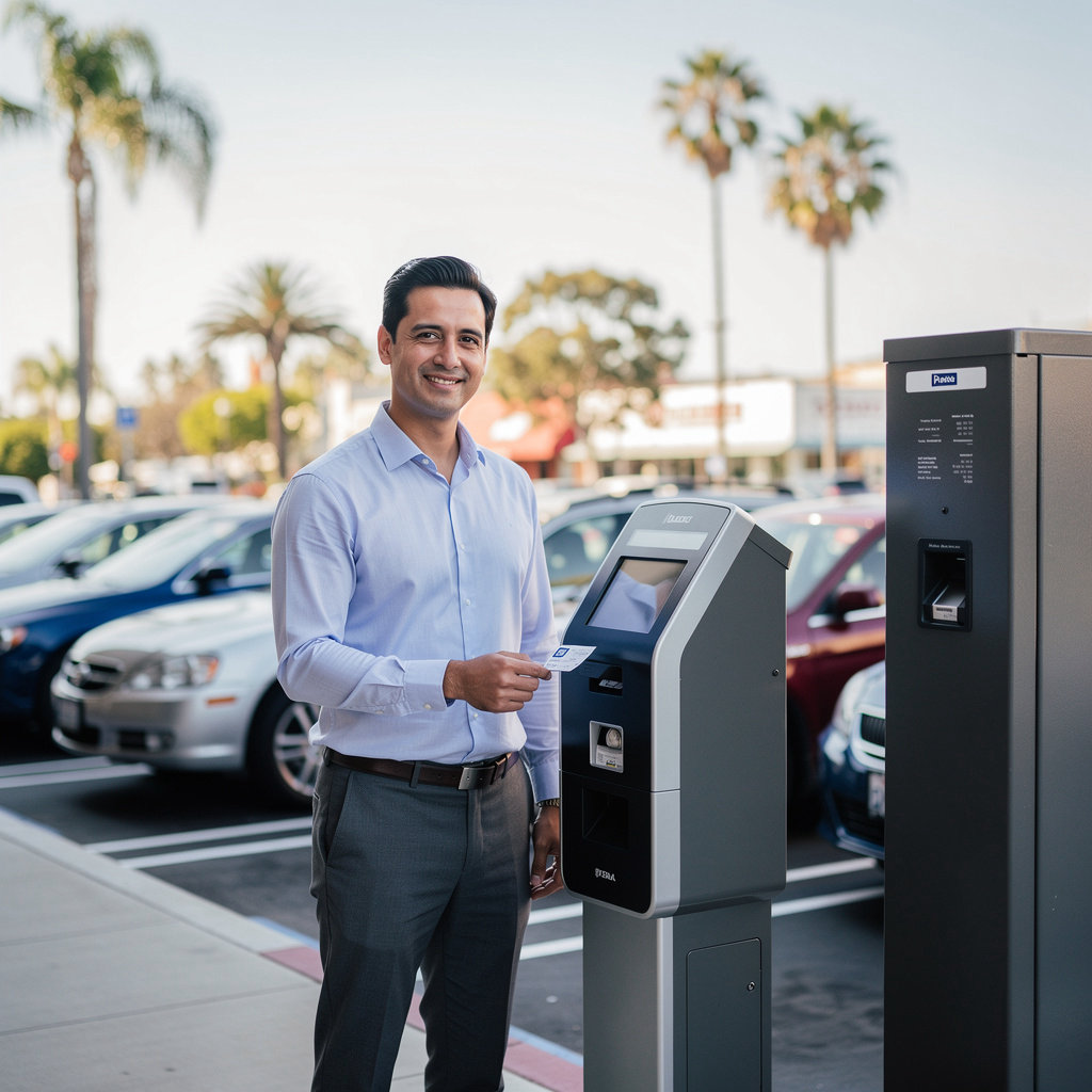 City Lot 11 parking facility in downtown Santa Barbara showing convenient and well-marked parking spaces